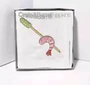 Crate & Barrel Tidbits Cocktail Napkins (6) Embroidered White Cotton 10" NEW