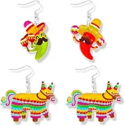 MAQVQLU Cinco De Mayo Earrings for Women Sombrero Pinata Fiesta Earrings Acrylic Cinco De Mayo Party Earrings Mexican Holiday Carnival Jewelry Gifts for Girls