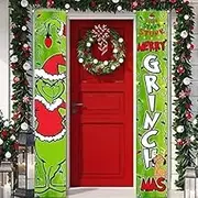 2022 Grinch Christmas Decorations Grinch Porch Sign Door Banner Merry Grinchmas 180x30 cm
