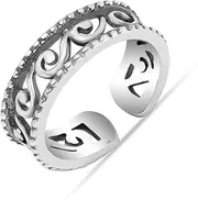 [Charmsy Silver] Charmsy 925 Sterling Silver Cutwork Broad Band Antique Oxidized Leaf Design Antique Fancy Swirl Open Adjustable Toe Ring for Women