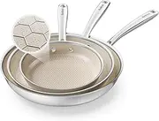 [Redchef] Frying Pans Nonstick, Hybrid Nonstick Frying Pan, Ceramic Pan, Stainless Steel Pan, Non Toxic, PFAS PFOA & PTFE Free, Dishwasher/Oven Safe, Induction Compatible, 3 Pcs