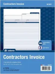 Adams NC3822 Contractors Invoice, 100 Carbonless Sets, 3 Part Form