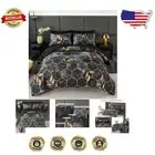 Elegant 7-Piece Black Geometric Comforter Set with Gold Trim for Luxury Bedrooms