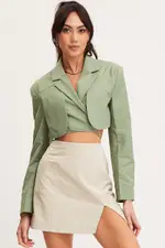 Green Crop Jacket Long Sleeve - Size 12, Women's Jacket