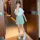 【YAOEENH】110-160CM 韓版女童套裝 夏季兒童短袖襯衫時尚百褶格子短裙兩件套 現貨 快速出貨