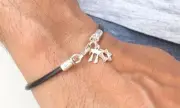 kabbalah bracelet star David chai charms sterling silver black leather bangle