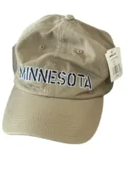 Perrin Minnesota Tan Khaki Blue White Embroidered Hat Adjustable Strap New NWT