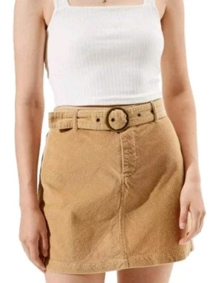 American Eagle Tan Camel Belted Corduroy Mini Skirt Sz Md Y2K AE NWT