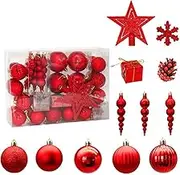60Pcs Christmas Tree Ornaments Kit, Sparkling Red Plastic Christmas Tree Balls & Decorations for Tree Toppers, Wedding & Party Decoration