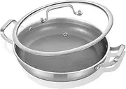 [Inqibee] 12-Inch Hybrid Tri-Ply Stainless Steel Non Stick Paella Pan with Lid,Stir Fry Pan,Omelet Pan,Large Skillet,Induction Cooking Pan,Dishwasher and Oven Safe.