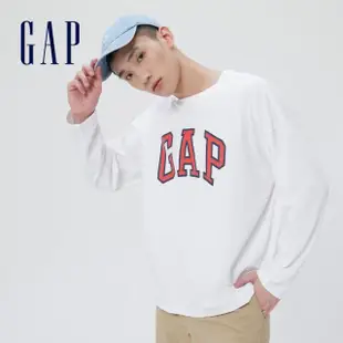 【GAP】男女同款 Logo長袖T恤 厚磅密織親膚系列-白色(451047)