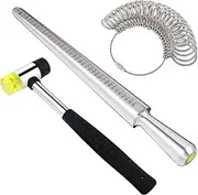 Firtink 3 in 1 Metal Ring Mandrel Ring Sizer Ring Gauge Set with Jewelers Rubber Hammer Mallet Finger Sizing Tools Rings Size Measurements UK Sizes A-Z Steel Jewellery Making Repair Tool