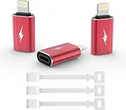 TechMatte USB C Type C to Lightning Adapter [3 Pack] 12W Charging Compatible for iPhone 14 & Previous Models iPad iPod AirPods, Not for Headphones/OTG Android Anti-Lost Holder, Burgundy Red