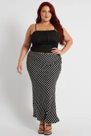 Black Stripe Bias Stripe Maxi Skirt