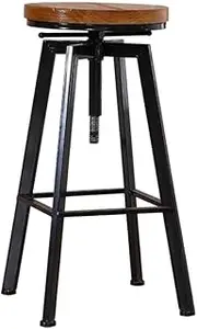 LEVEDE Bar Stools Height Adjustable, 360° Swivel Industrial Rustic Bar Chairs Backless, Wooden Seat Kitchen Counter Stools for Home Bar, Dining Room, Cafe, 150kg Capacity (Brown)