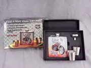 Stainless Steel Hip Flask motorcycle Live To Ride shot glass Gift Pack TRE62