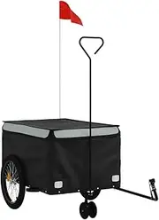 vidaXL Bike Trailer/Pet Stroller - Black/Grey Iron Bicycle Wagon Cart, Fabric Cargo Storage Space, 45 kg Load Capacity, 137x68x59 cm