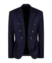 Balmain Textured Finish Double Breasted Blazer FR52 Black