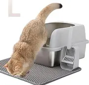 FAFargeen Light Gray Stainless Steel Litter Box, Metal Litter Box High Sided Anti Leakage with Lid, Cat LitterBox Made of 304 Stainless Steel with Cat Litter Scooper (50cm x35cm x30cm)