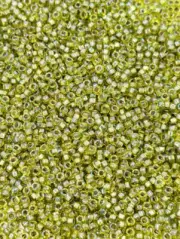 Vintage Glass Seed Beads Transparent Silver Lined Spring Green 12g 15/0 BB19-53