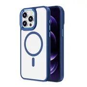 iPhone 15 Pro Max Case Cover - Non-Slippery, Clear & Hard, Shock & Scratch Protection With Rear Camera Lens Guard & MagSafe Compatibility - Blue