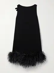 [Valentino Garavani] Valentino Garavani - Feather-trimmed Crepe Mini Dress - Black - IT42 IT 42 Black