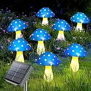 Homeleo Upgraded 8 Pack Solar Mushroom Decor, Outdoor Garden Solar Mushroom String Lights, Waterproof Blue Mushroom Lamp for Garden Backyard Yard Pathway Fence Christmas Halloween Patio Decorations