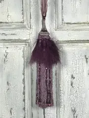 Pair 2 pieces Curtain Tie Backs - 30cm Tassel with Feathers and Long Beaded Fringing - Deep Purple