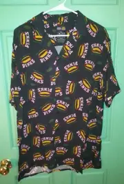 Petals And Peacocks Pink's Hotdog Button up Shirt. New. Pinks Hotdog Novelty Top