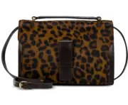 Patricia Nash Angeli Top Handle Small Leather Crossbody Bag Leopard Black Brown
