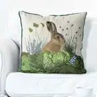 FABFUNKY LTD, RABBIT IN CABBAGE PATCH #3 CUSHION / PILLOW COVER, 18" x 18", NEW