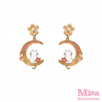 在飛比找momo購物網優惠-【MISA】韓國設計S925銀針和風花朵月亮上的貓咪造型耳環