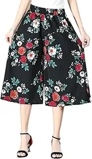 [ROCOTT] Women’s Summer Flower Wide Leg Pants, Women High Waisted Pants Elastic Waist Wide Leg (Color : Style D, Size : One Size)