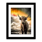 Highland Cow Painting Black & white Framed Print