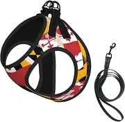 maryland flag print Dog Harness and Leash Set, Reflective Adjustable Puppy Vest for Small Medium Large Dogs, Cats