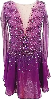 [Zagitova] Figure Ice Skating Dress for Girls and Women, Long Sleeved Hook Finger Competition Costume with Rhinestones