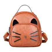 Cute Cartoon Cat Women Backpack PU Leather Backpack Cat Printed Backpack School Bags for Teenage Girls Small Travel Rucksack