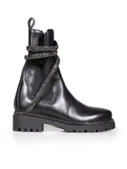 Black Leather Combat Biker Boots