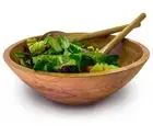 Large Pasta Serving Salad Bowl Wooden Set With Utensils 12 Inch And Servers 1/2