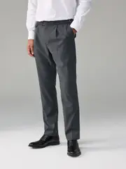 Charcoal Grey Adjustable Wool Blend Side Adjuster Smart Trousers (B67415) | $100