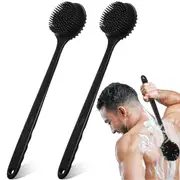2 Pack 15 Inch Soft Silicone Bath Body Brush Back Scrubber with Long Handle
