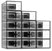 (12) Shoe Storage Box Clear Plastic Stackable Shoe Organizer Black