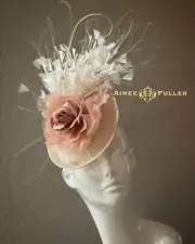 Kentucky Derby Fascinator White Cream Royal Ascot Hat Dusty Pink Rose Easter Hat