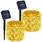 2 Pack Total 200 LED Solar Powered Copper Wire String Lights Outdoor, Waterpr...