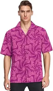 [GuoChe] Hawaiian Button Up Shirt Men Short Sleeve Valentine's Day Stylized Flowers Hot Pink Fashion Urban ropa de Vestir para, Valentine's Day Stylized Flowers Hot Pink, Medium