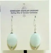 Sterling Silver Natural AMAZONITE Gemstone Oval Earrings #7184...Handmade USA