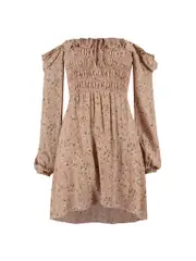 Pink Floral Print Shirred Bodice Mini Dress