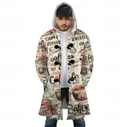 Personalized Hooded Cloak Coat, Vintage Coffee Pattern Cloak Coat