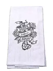 Death Before Decaf Embroidered Kitchen Towel funny coffee skulls roses absorbent