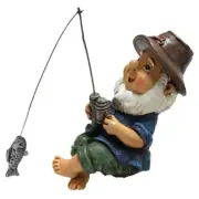 Outdoor Resin Dwarf Statue Fishing Gnome Garden Ornament Landscape Decor